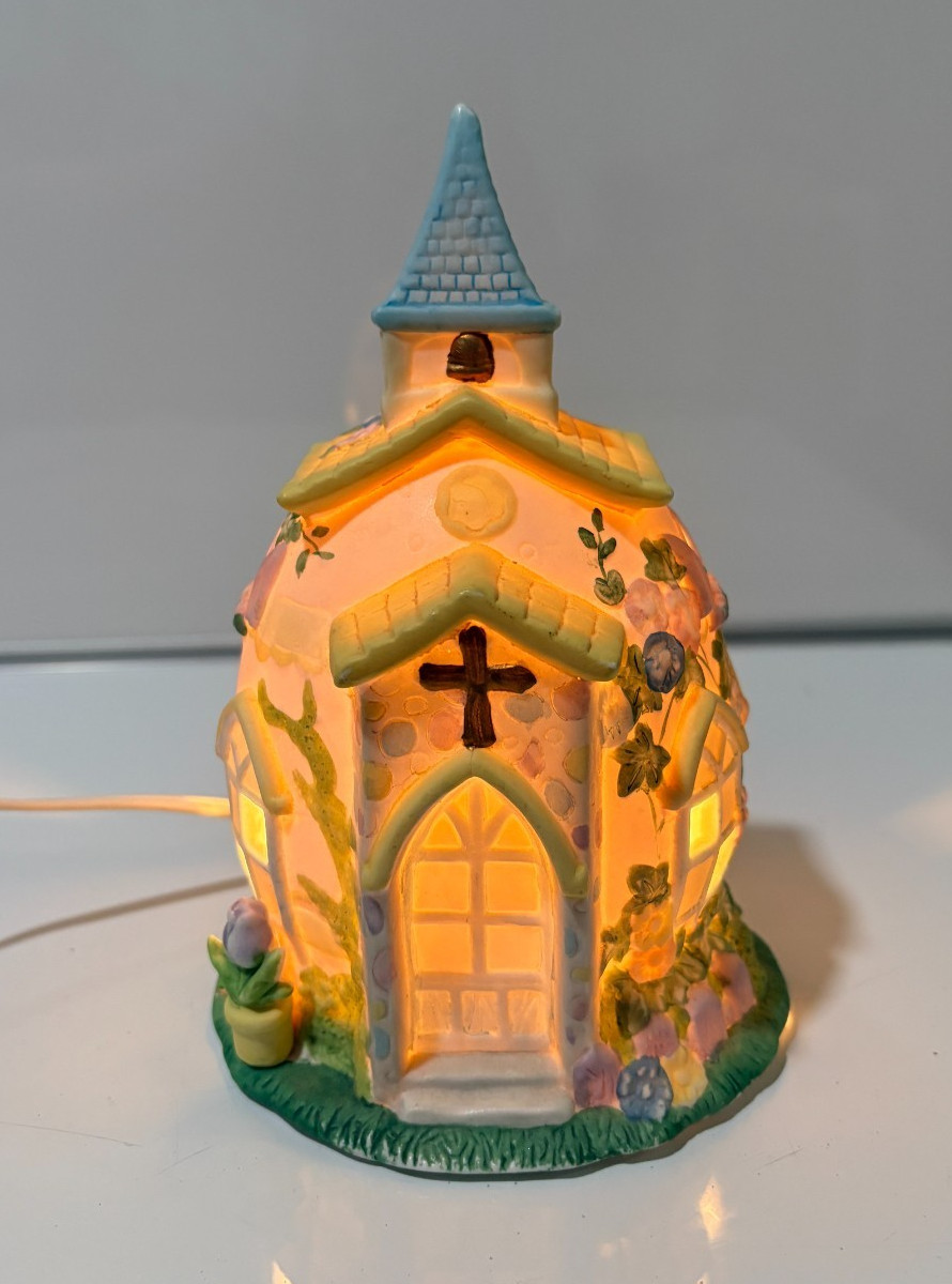 Easter Egg Shaped Lighted Ceramic Church Chapel Cottagecore