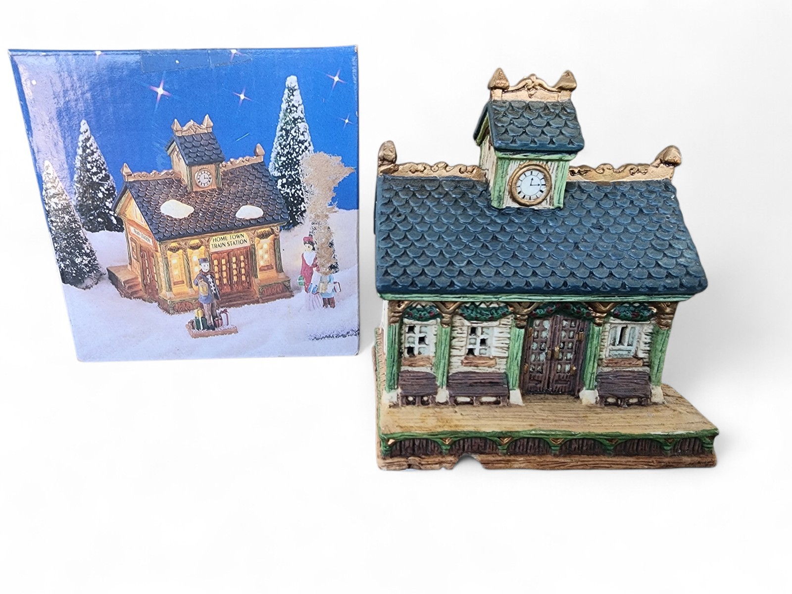 VTG Christmas Nativity Scene 1995 Home Town America Train Station Handcrafted
