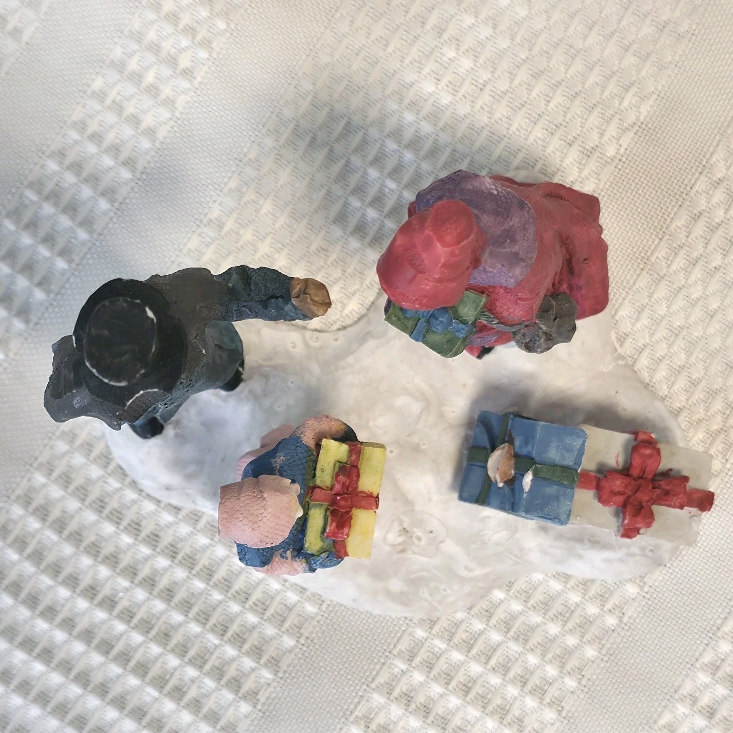 Trim A Home Christmas Village Scene Dog & Family w/ Gifts Hand Painted
