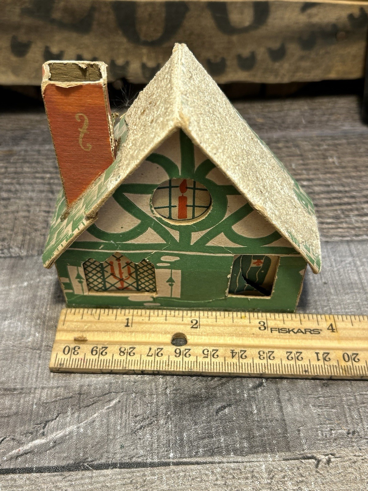 Vintage Putz House Dolly Toy Co Cardboard Paper Glitter Mica Green