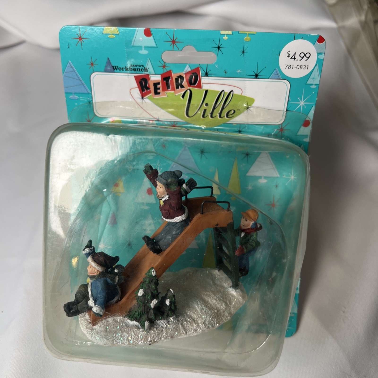 Vintage Santa’s Workbench Retro Ville Christmas Resin Children On Slide 2005