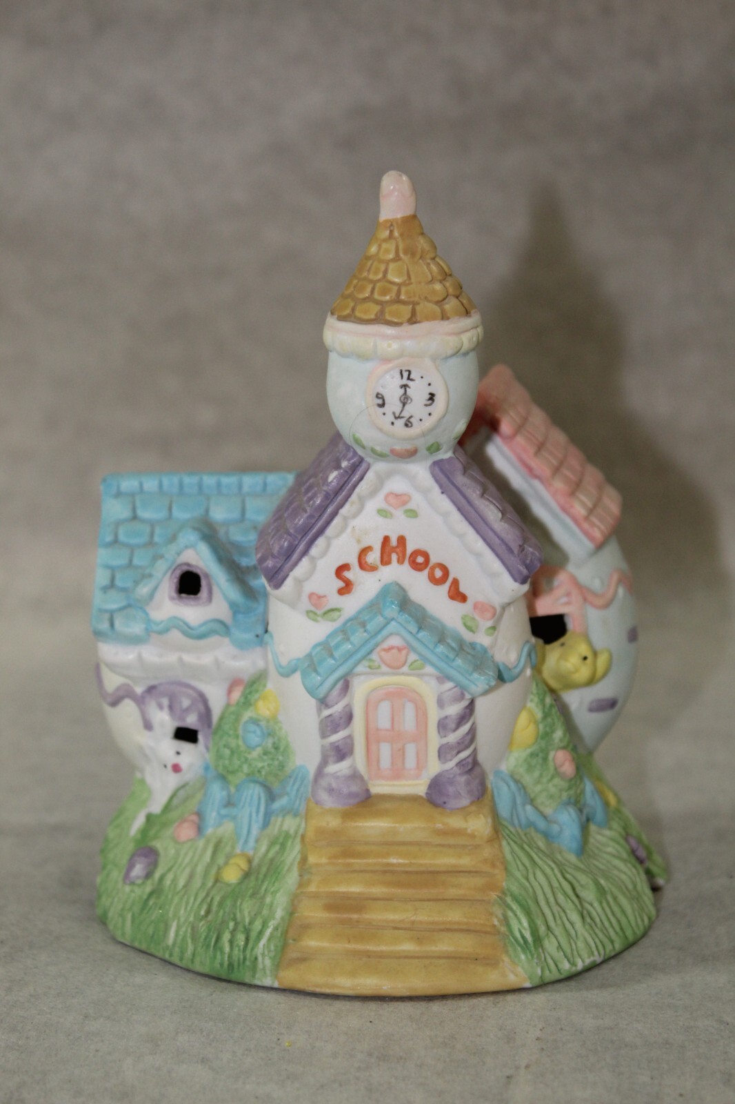 Colorful Cottages Easter Village School Ceramic Bunnies W No Light 5.5in