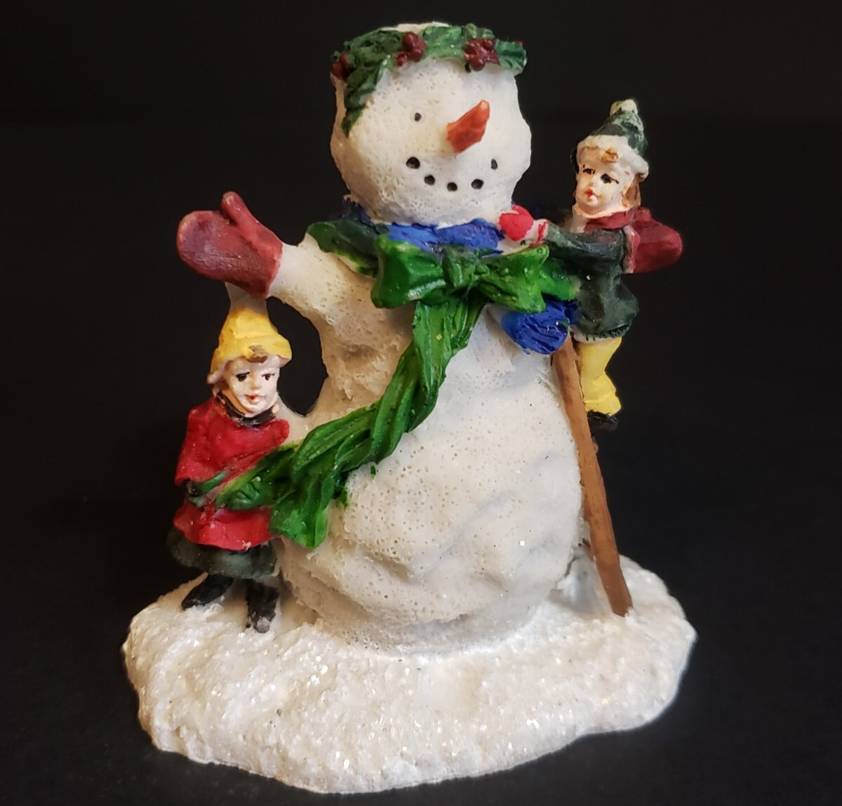 Holiday Time Santas Workbench Christmas Village Children Building A Big Snowman