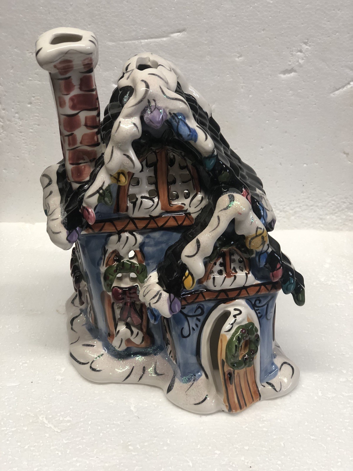 Blue Sky Clayworks Christmas Village Cottage Heather Goldmine Candle Holder 2009