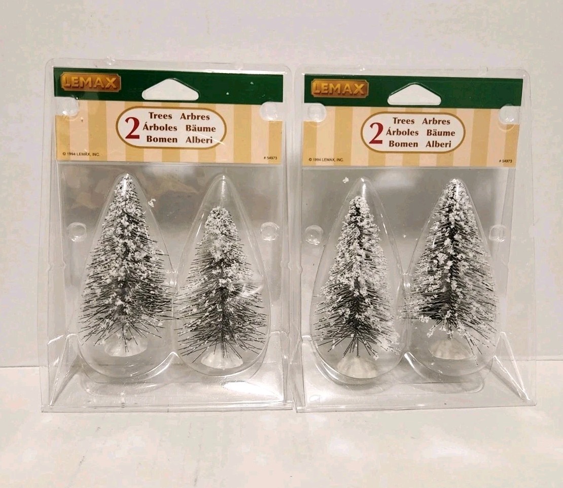 Lemax 4″ Snowy Pine Needle Tree 2 Pack Christmas Village Accessory Set Of 2