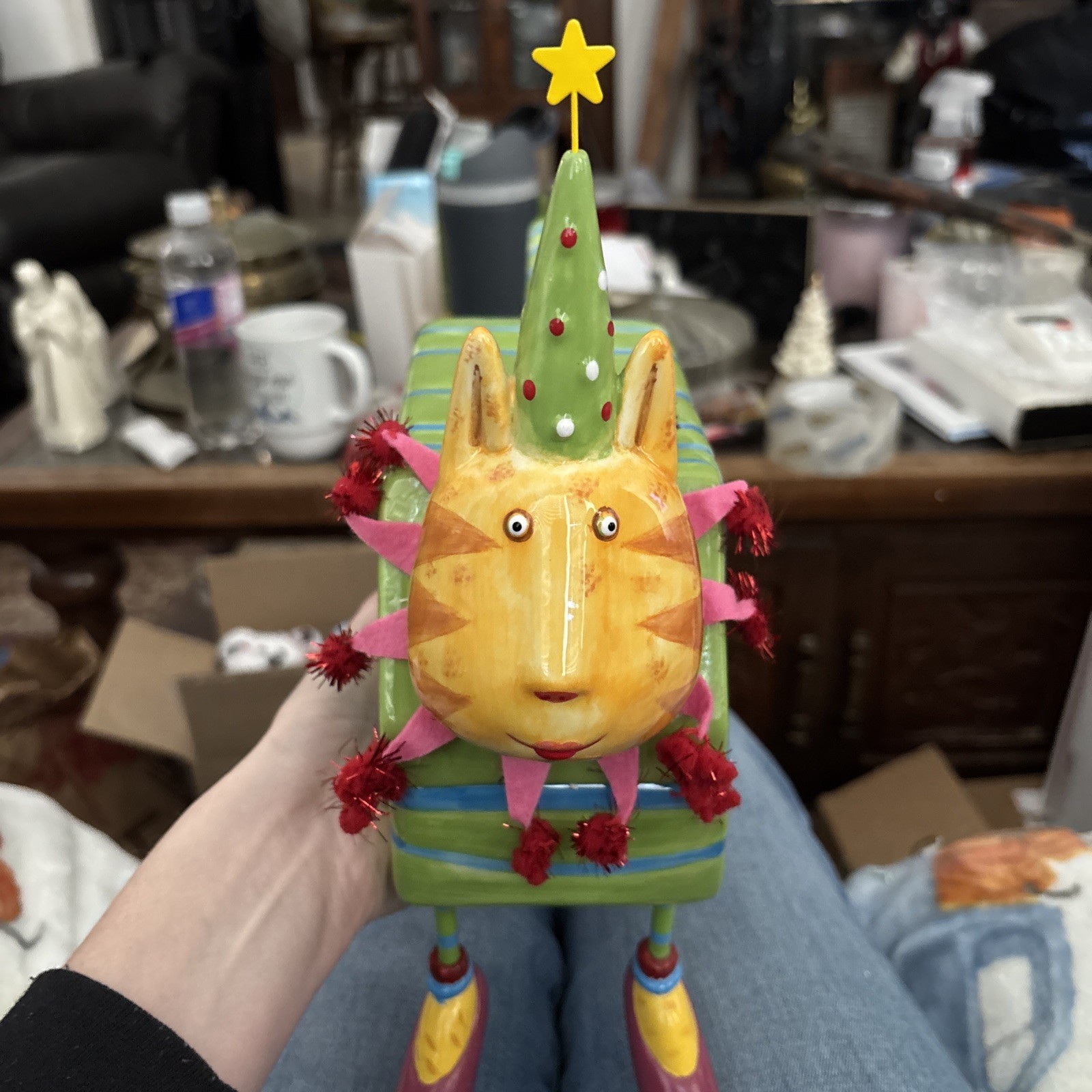 Department 56 Stripe Christmas Cat Green An Blue