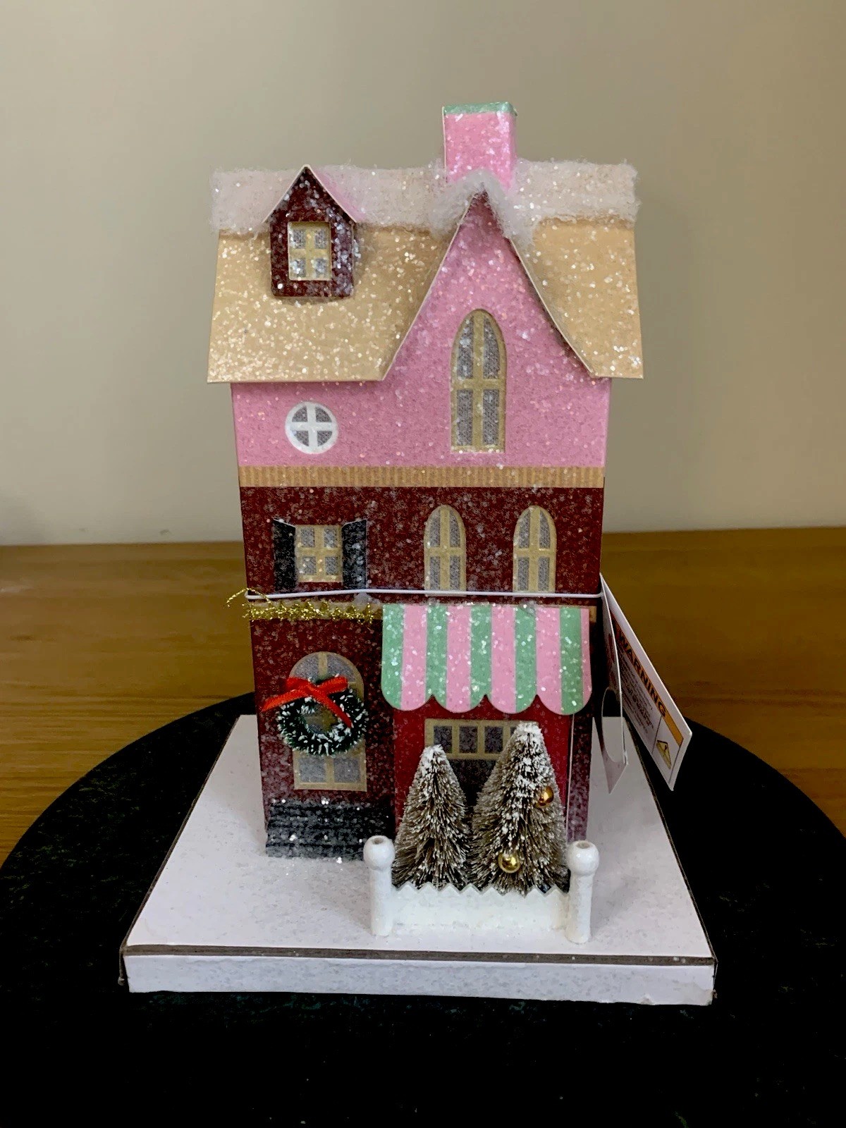 Glitter Christmas Lighted House Paper Putz