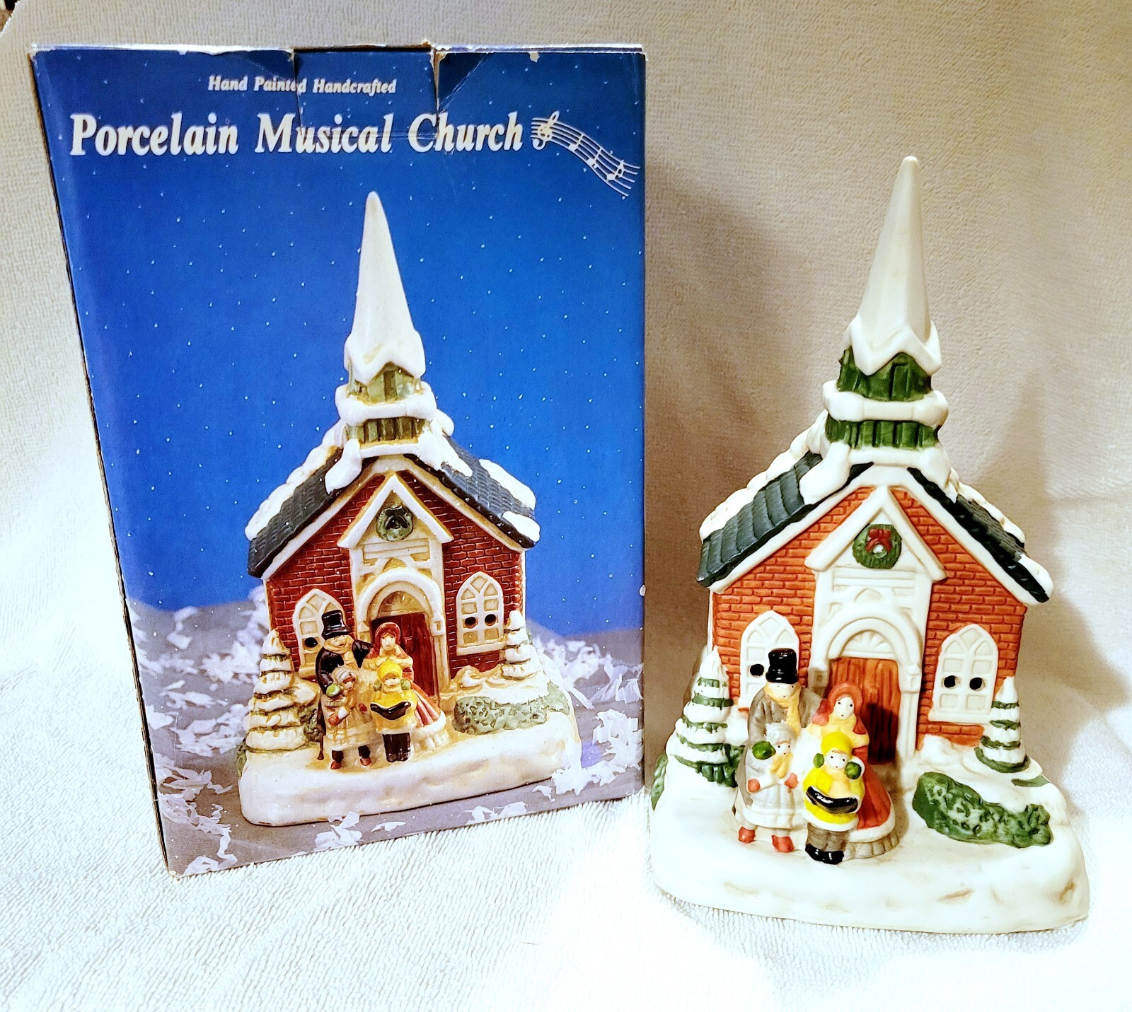 Vintage BADCOCK Holiday Porcelain Church Musical Hand Painted With Box Retired