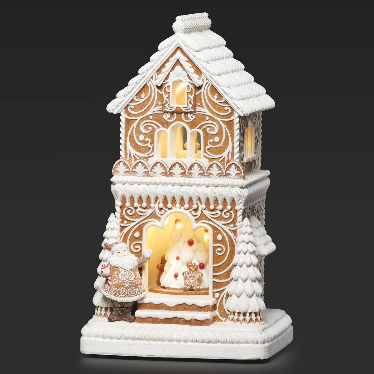 Roman Lighted Musical Gingerbread House w/Rotating Christmas Tree #136276
