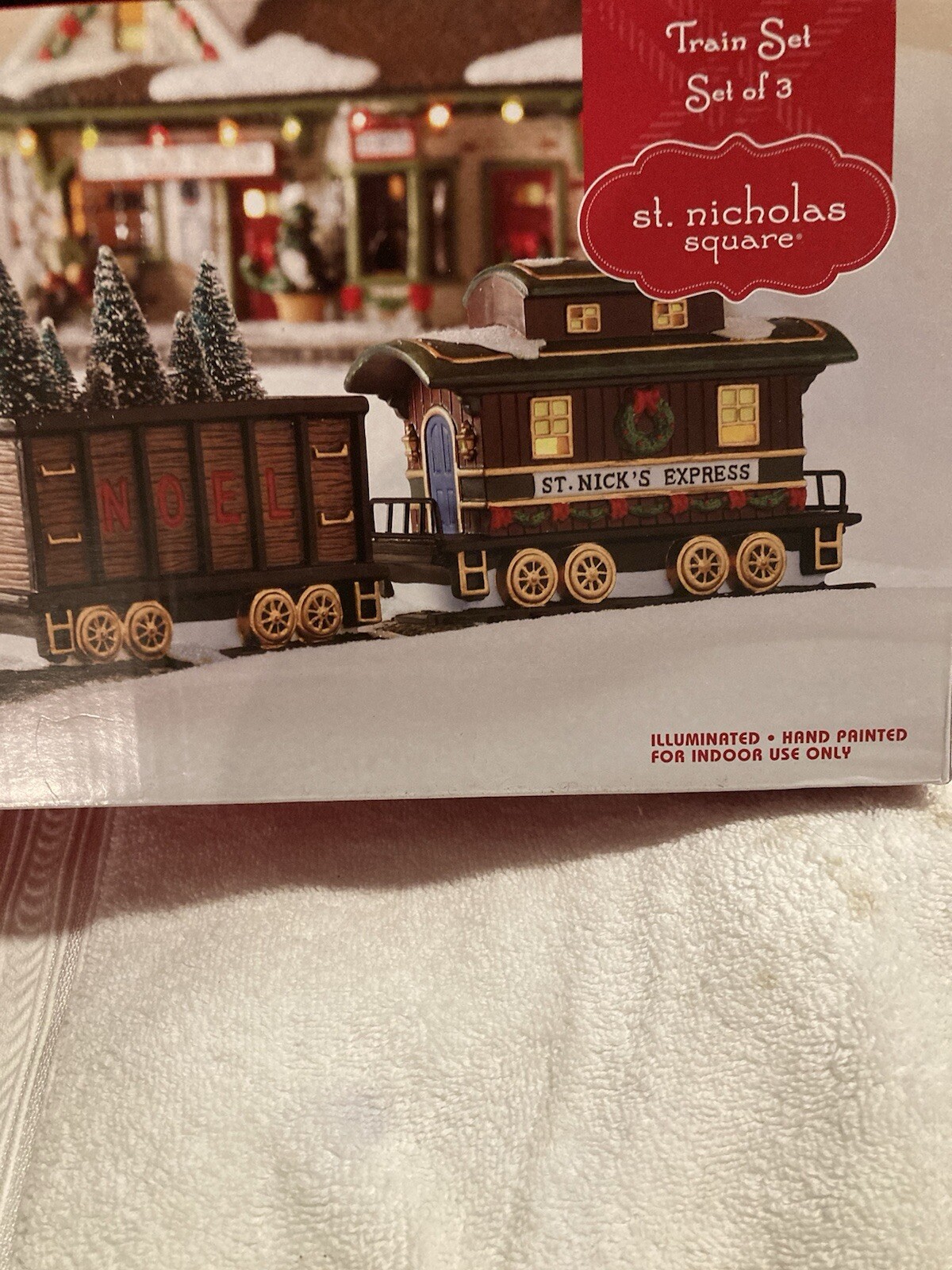 St Nicholas Square Train Set of 3 in Box Lighted Hand Painted BRAND NEW! Gift 🎁