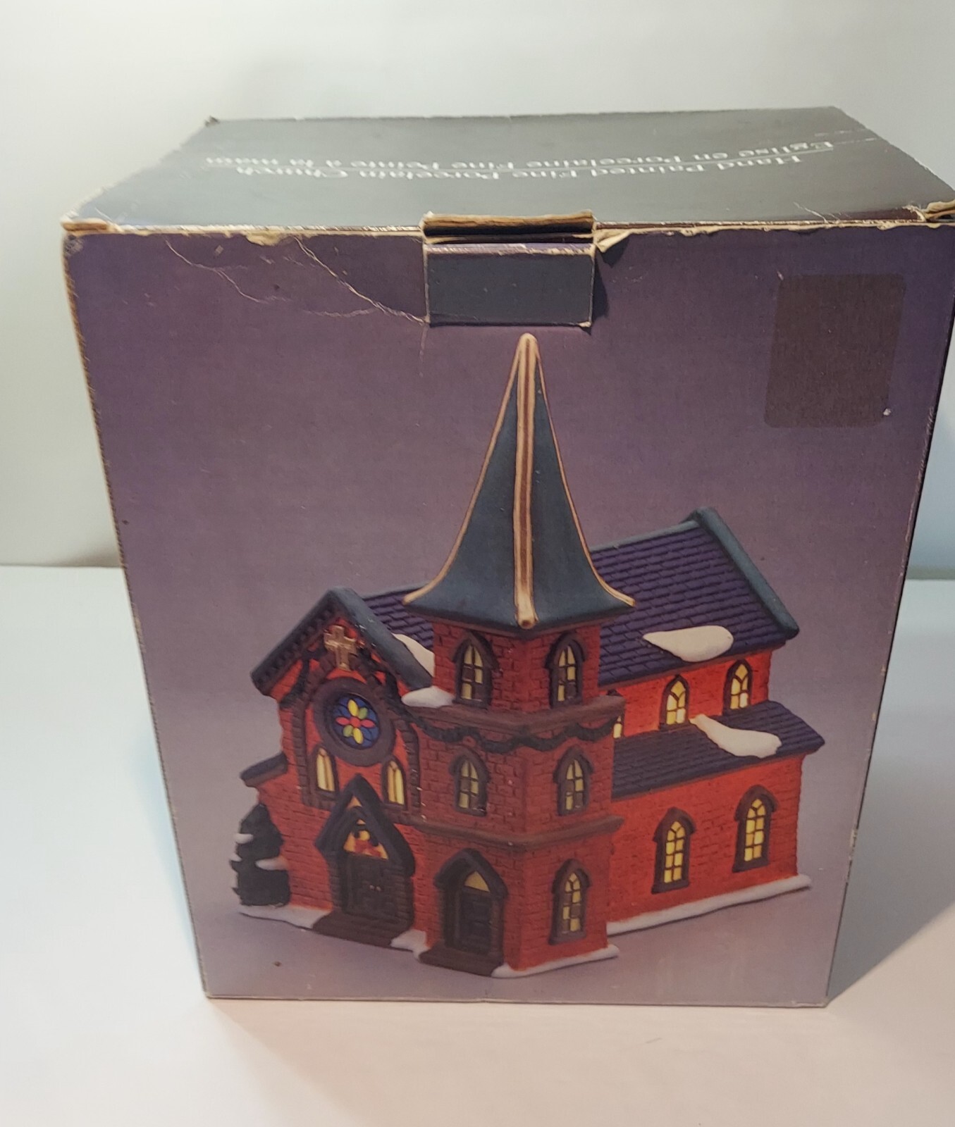 VINTAGE HAND PAINTED FINE PORCELAIN RED BRICK CHURCH LIGHTED GALLERIA CHRISTMAS