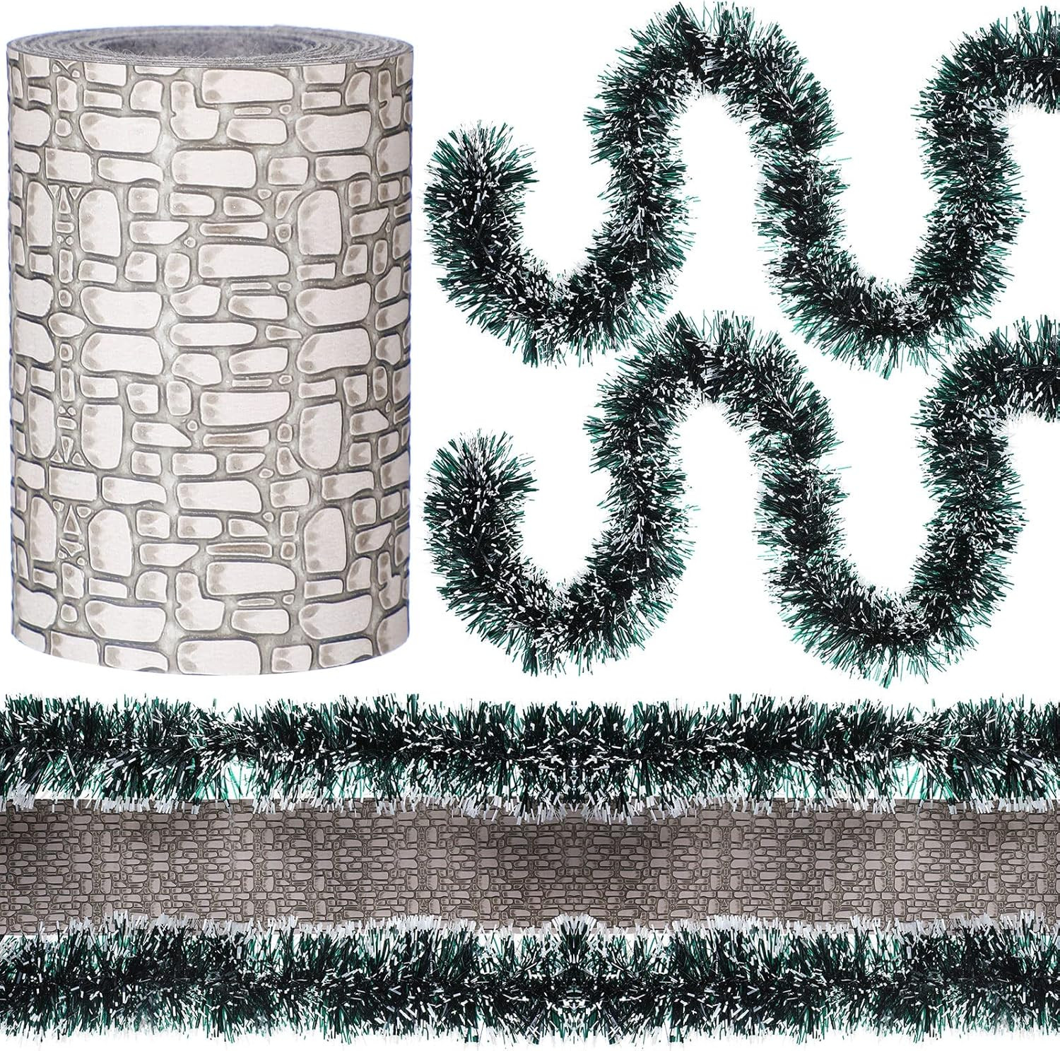 Christmas Village Accessories Street Mat Decor Hedge Snow Brick Road for Mini Fl