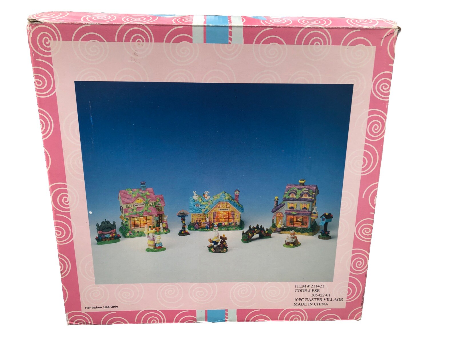 VTG Easter Village Town House Ceramic Building & Box 10 Piece Bunny No Cords