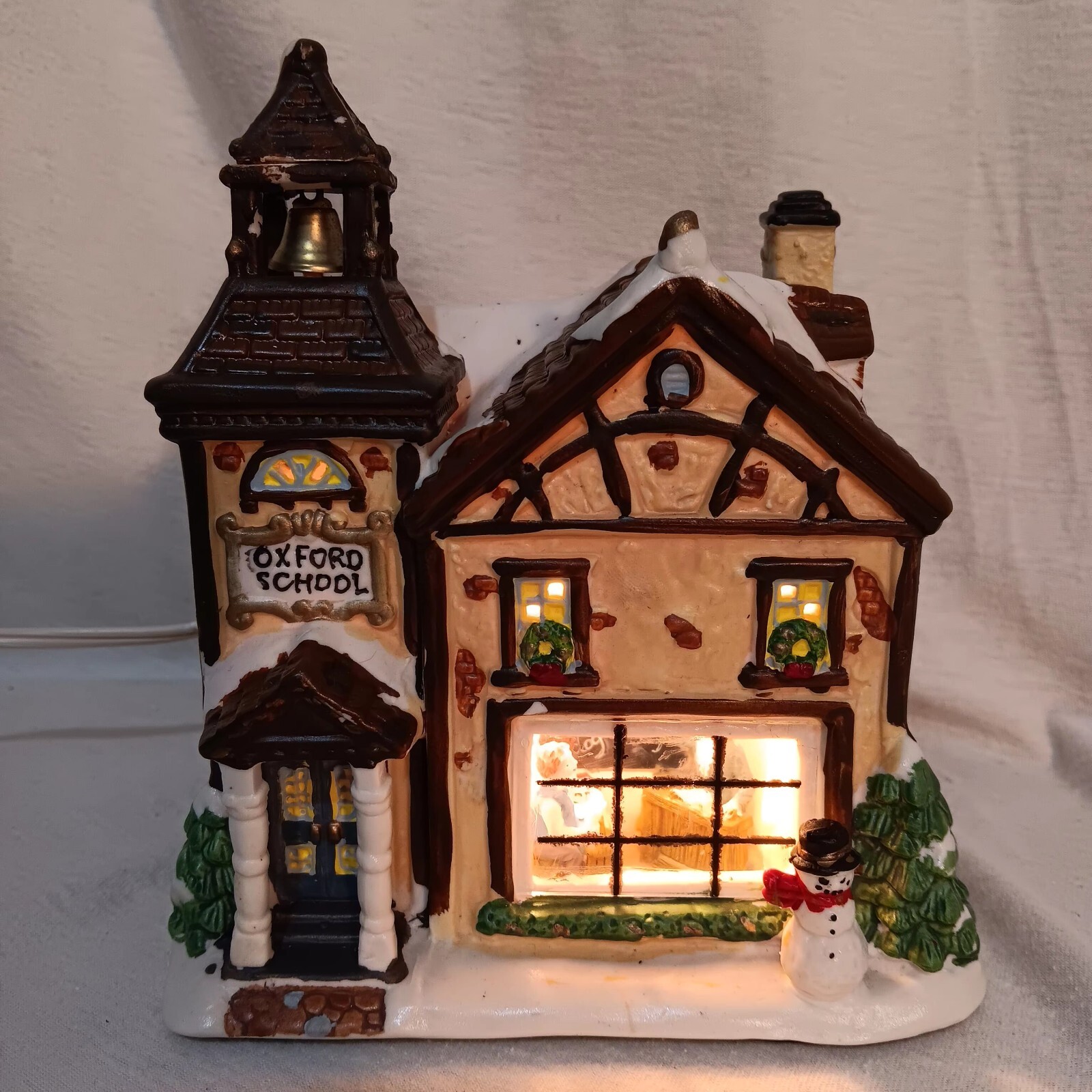 Enchanted Christmas Village Oxford School With Lighted Inside Scene