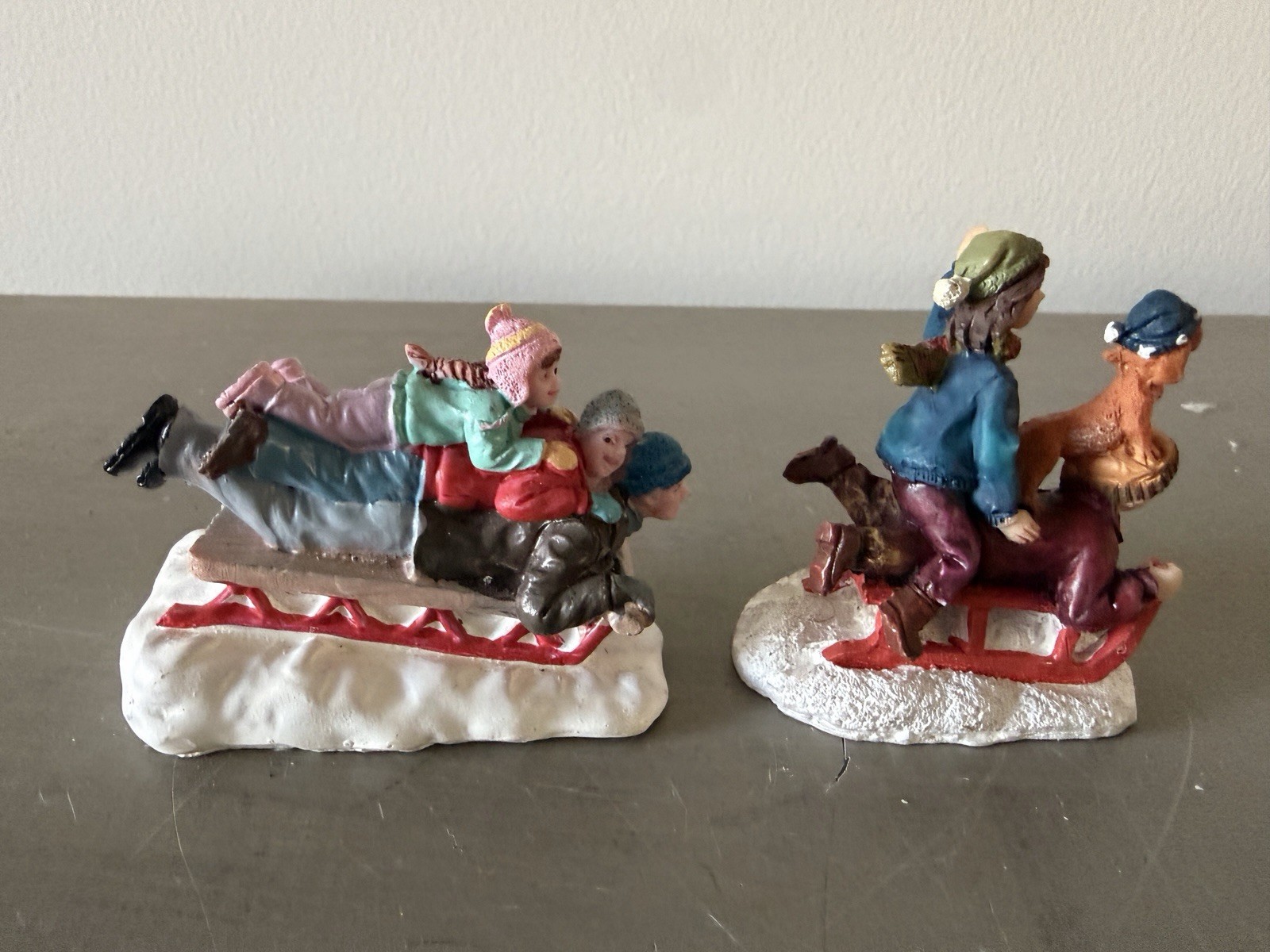 2 St Nicholas Square Children Sledding With Dog Christmas Village Figurine