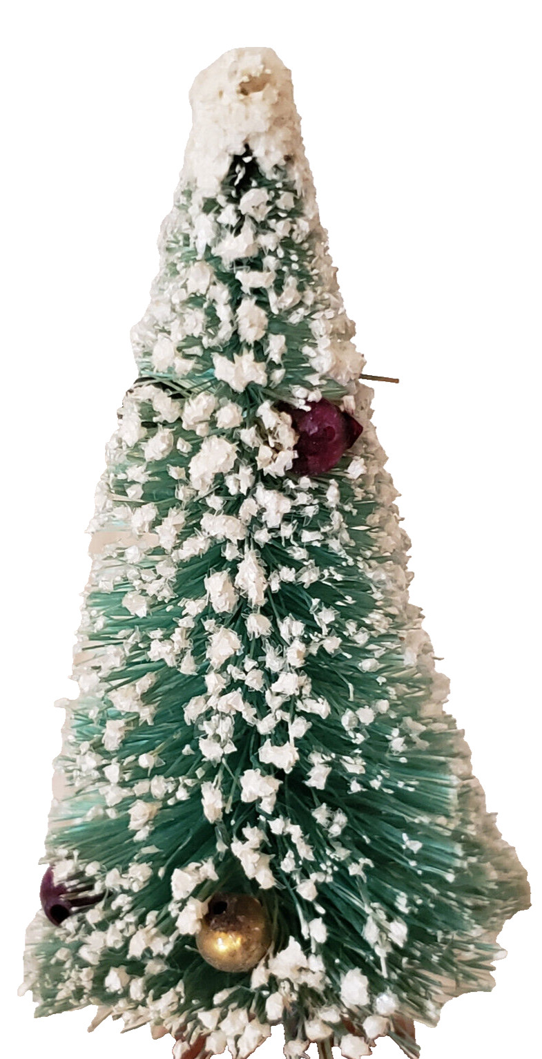 Vintage 2 DOLL HOUSE Bottle Brush CHRISTMAS TREES Glass Ball SNOW Japan 4″ #3