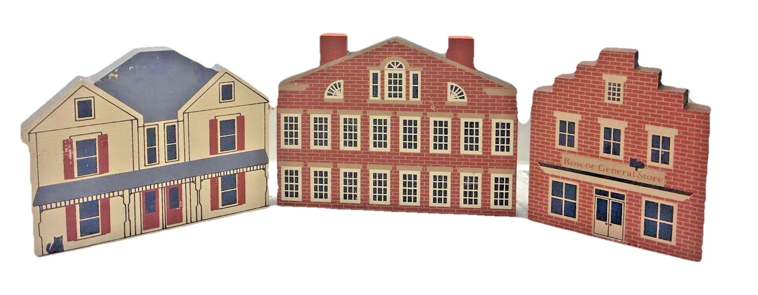 Cats Meow Village Set of 3 Roscoe Village Chicago Series 1991 Signed Faline