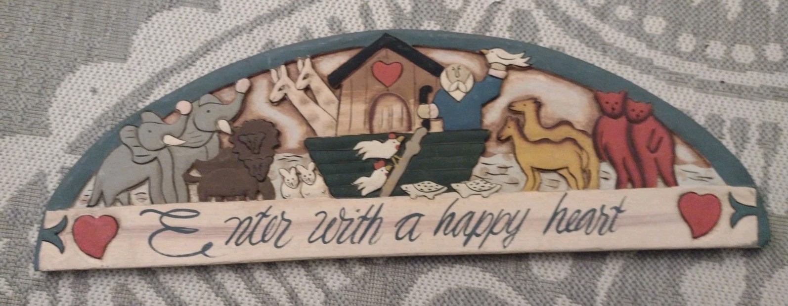 Vintage Noah’s Ark Sign Wooden Carved and Painted 26″ Wide