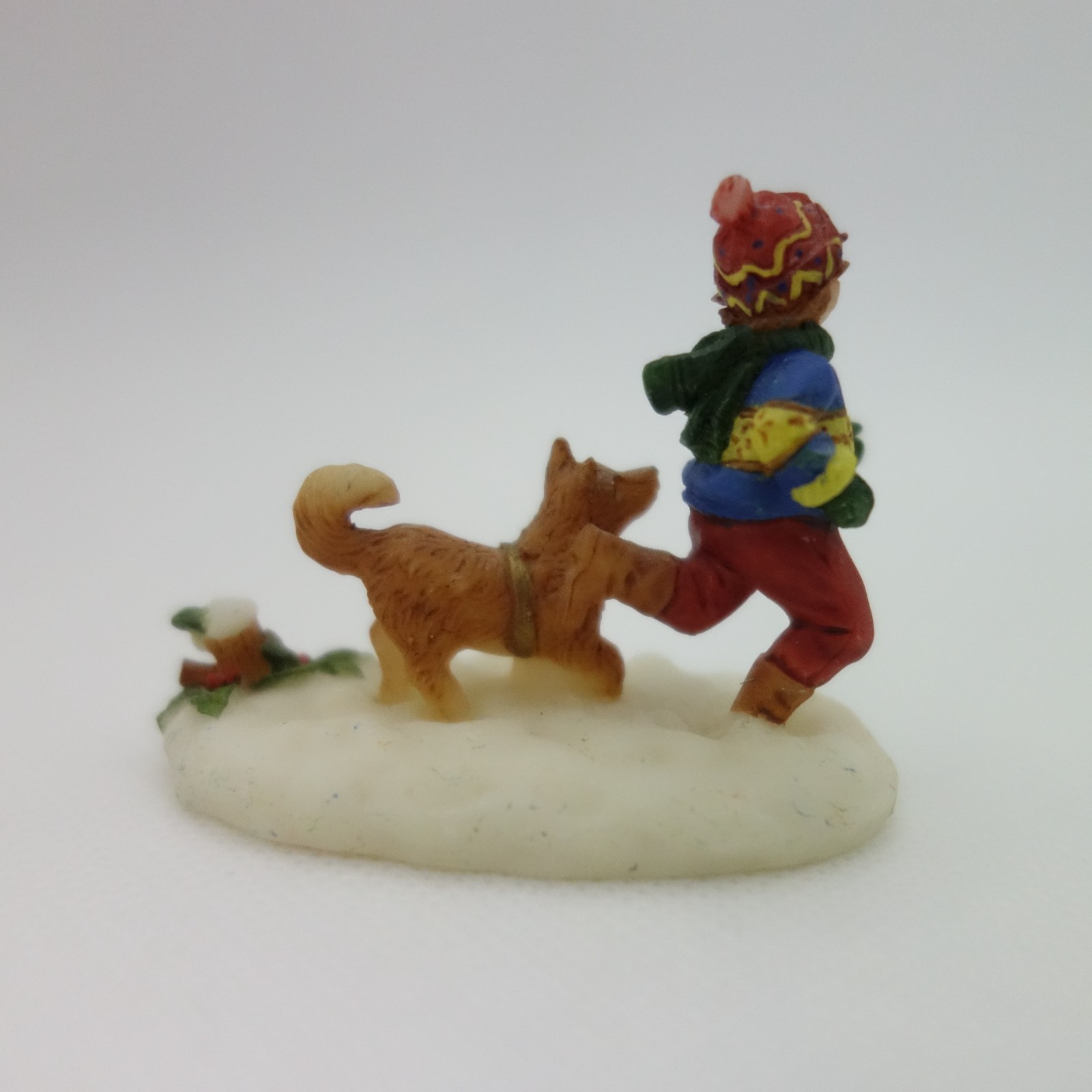 OWell Christmas Village Boy Girl Child Playing with Dog Figure