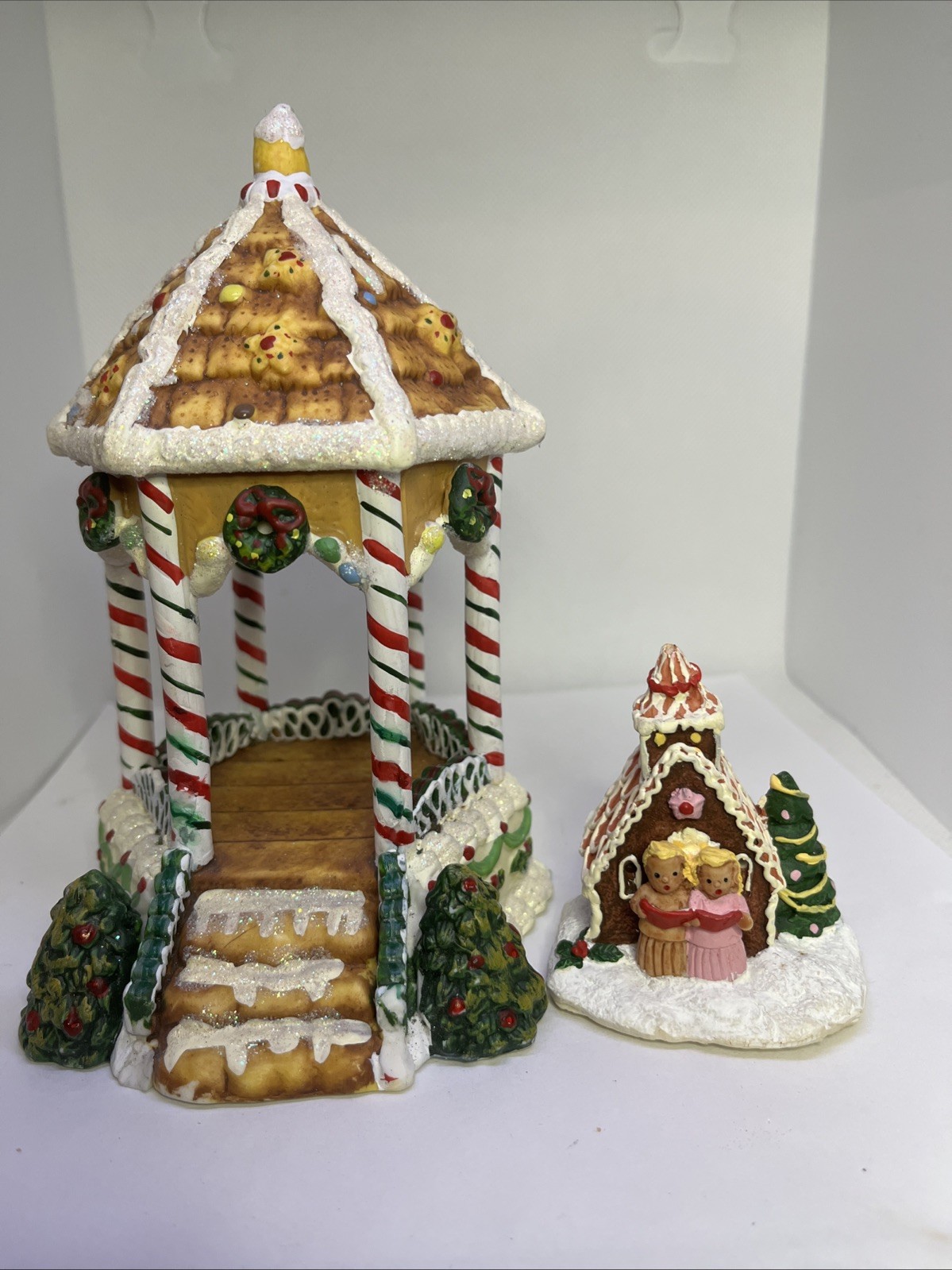 christmas decorations ceramic gingerbread gazebo & house w carolers