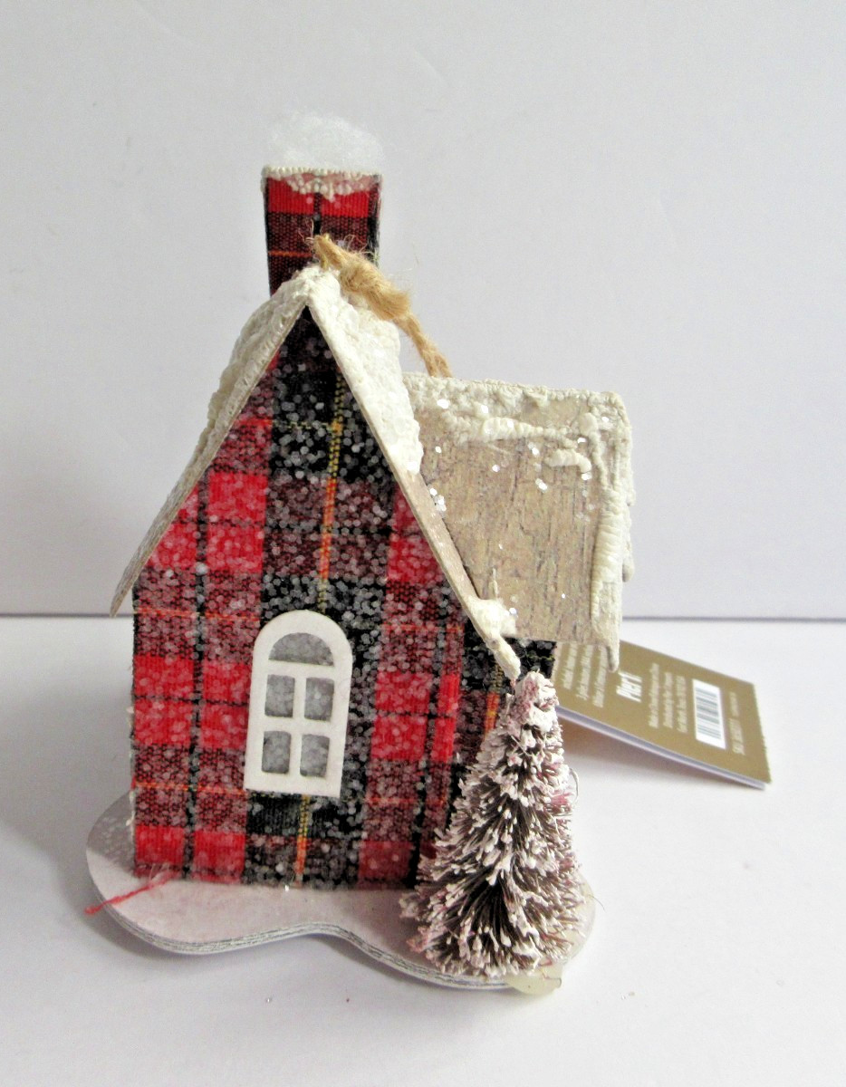 Christmas House Glitter Putz Cardboard Bottle Brush Trees Ornament Lights Up LED