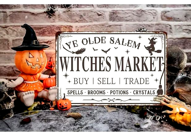 YE OLDE SALEM WITCHES MARKET 12″ Metal Sign Wall Decoration Halloween NEW
