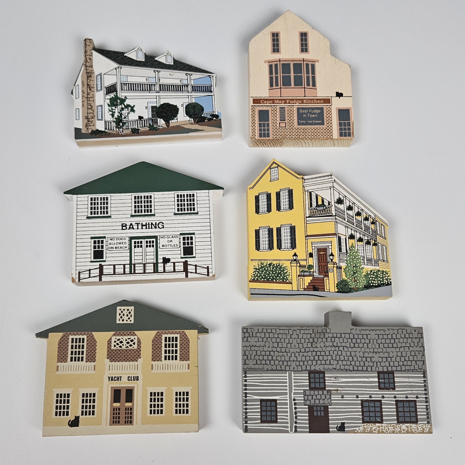 The Cat’s Meow Village, Lot Of 6 Mixed Towns Wooden Shelf Sitters