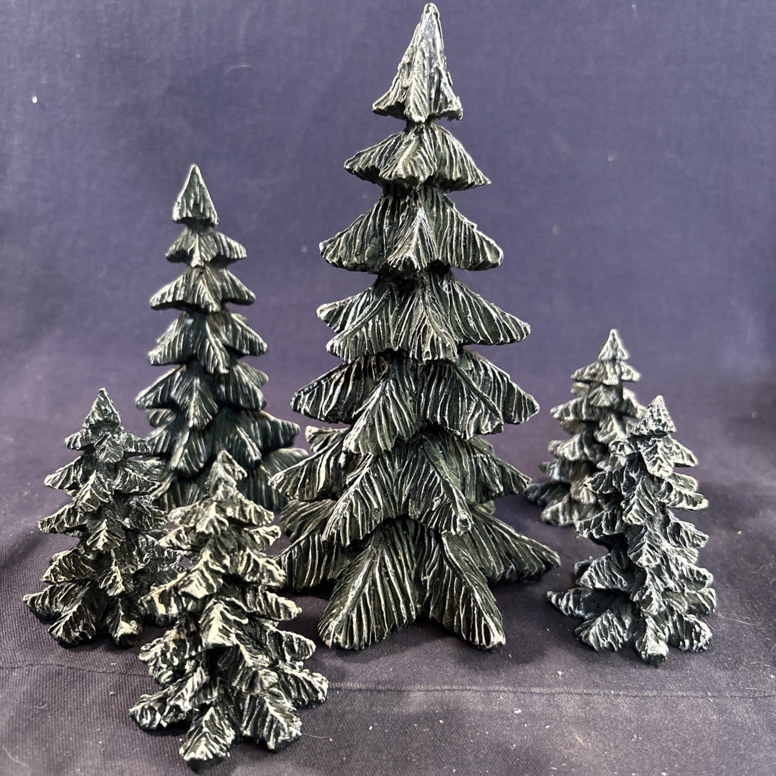 Lefton Colonial Village Christmas Fir/Pine Trees Handpainted Resin Lot of 6