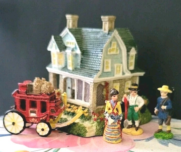 Liberty Falls Village Pewter Miniature Figures Mail Coach House vintage