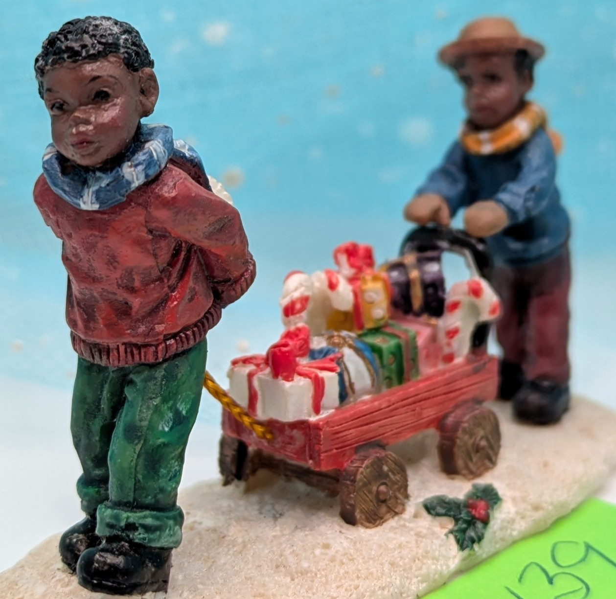 Boys wagon gifts children Christmas Village Figurine 1.75″ H NO BOX INV139