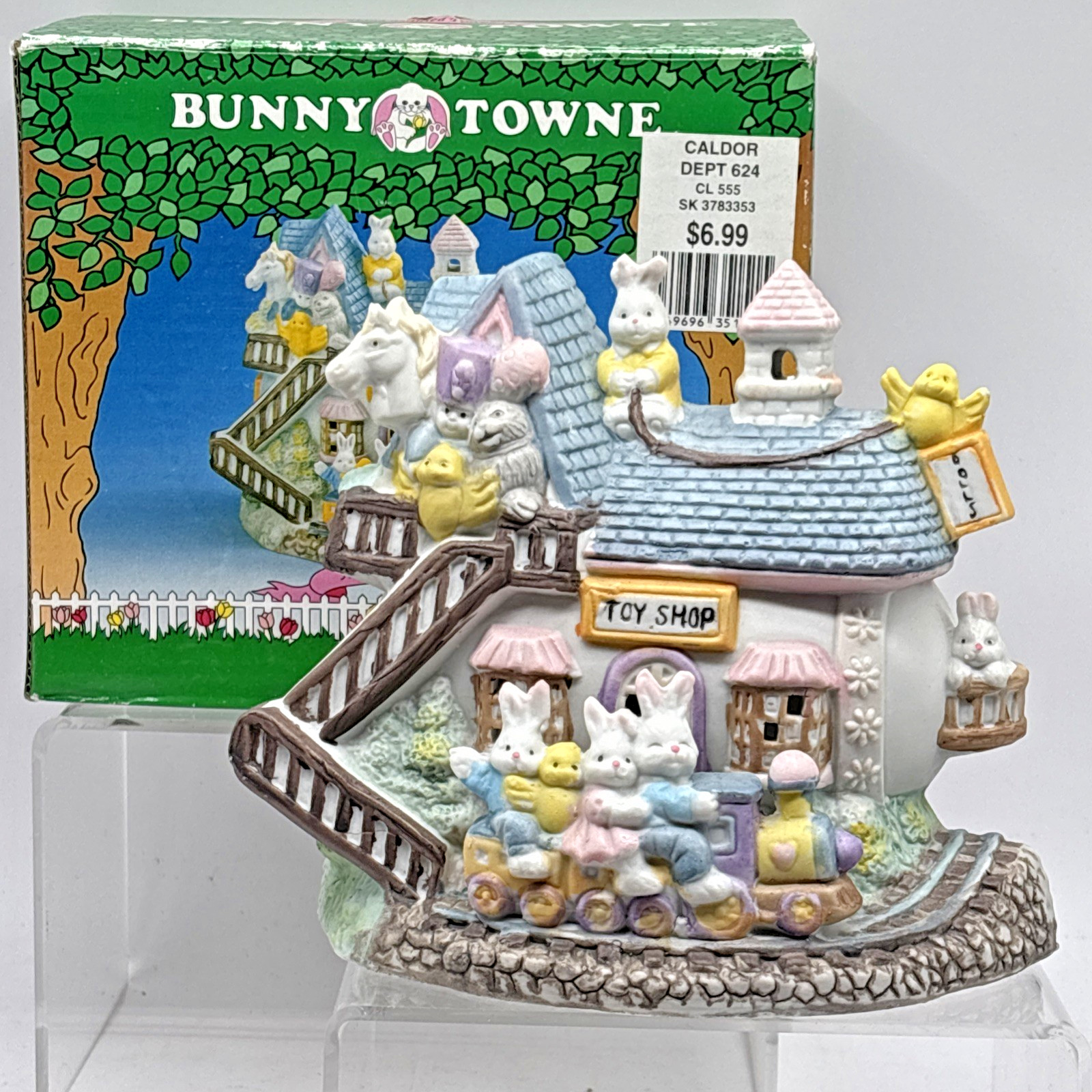 VTG Happy Easter Bunny Towne Toy Shop Porcelain House Spring Decor w Box