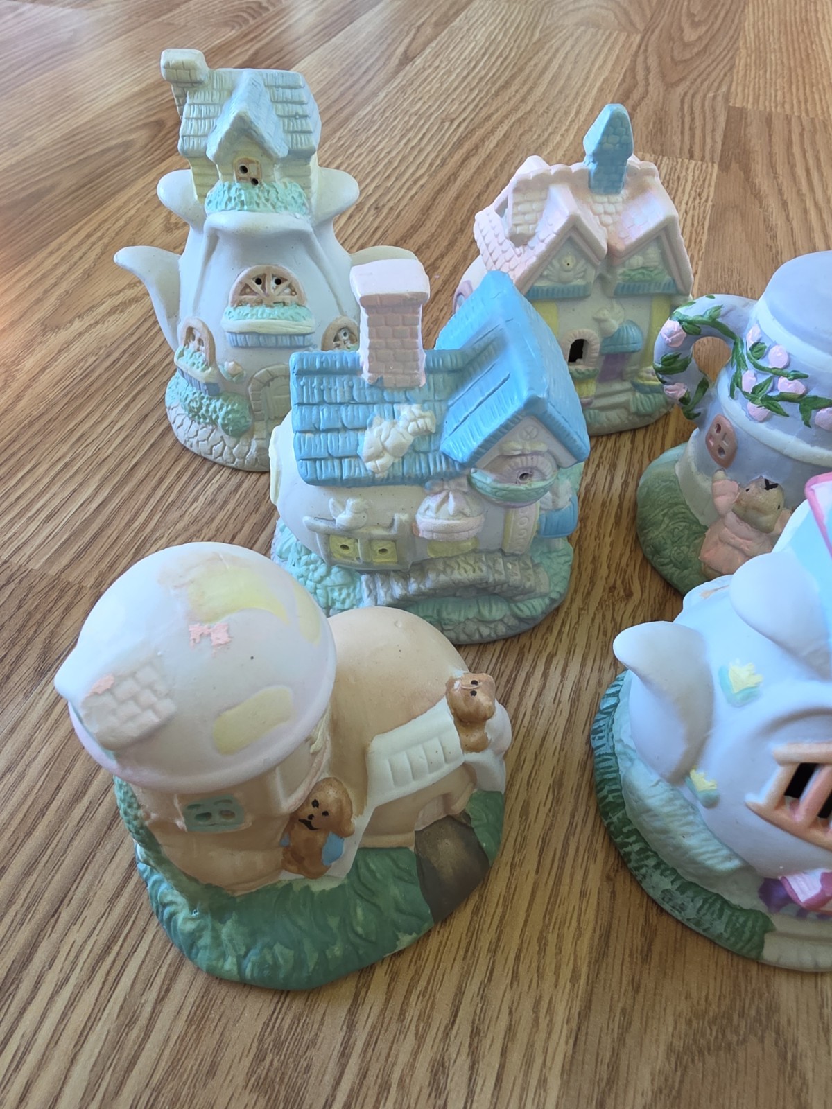 Vtg Bunny Village Set Ceramic Porcelain Miniature Houses Cottagecore Nursery