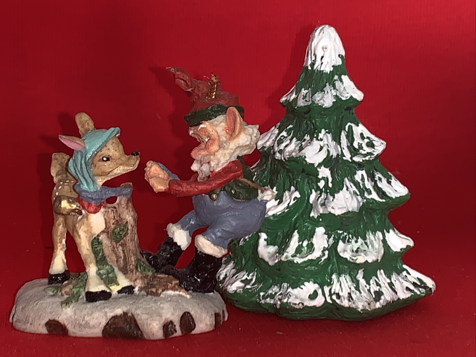 OOAK Santa Claus Rudolph Red Nosed Reindeer Said NO Christmas Tree SET ❤️sj11h1s