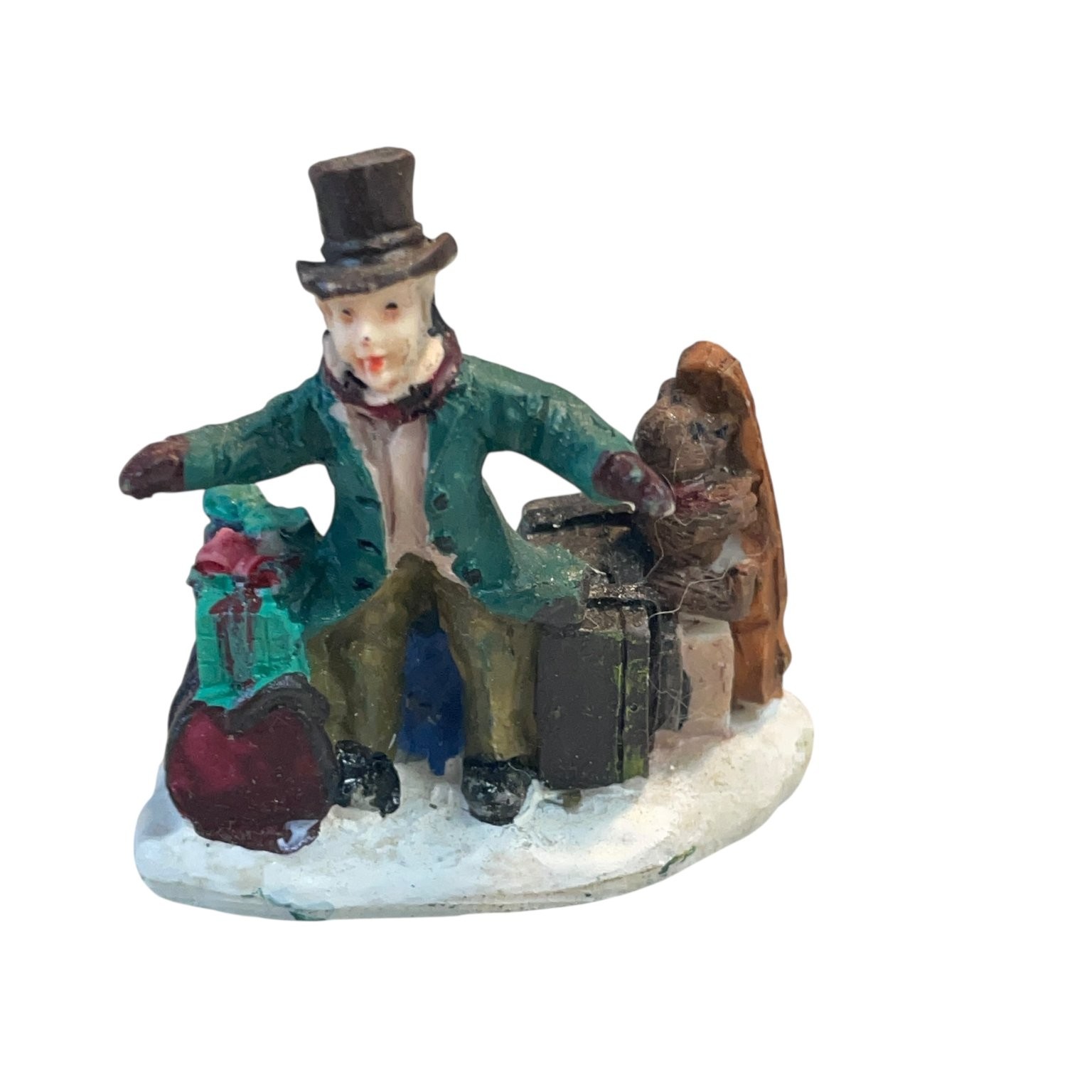 Vintage Resin Christmas Village Figurine Man Top Hat Gifts Snow 2in