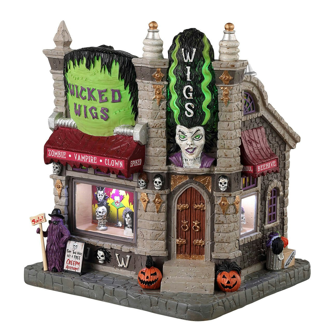 Lemax Wicked Wigs Spooky Town #35014 Clowns Zombies Vampires LED Display Window