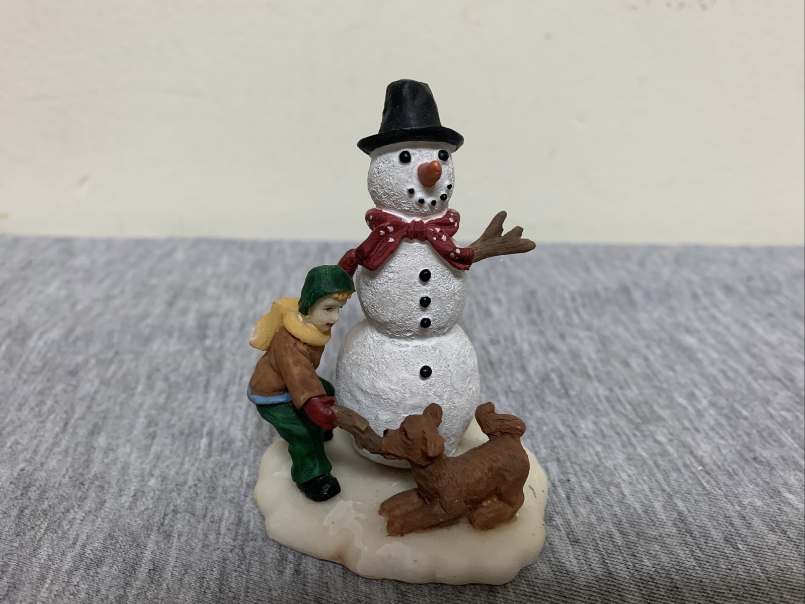 Vintage 2003 Santa’s Workbench Boy w/Snowman & Dog Christmas Village Figurine