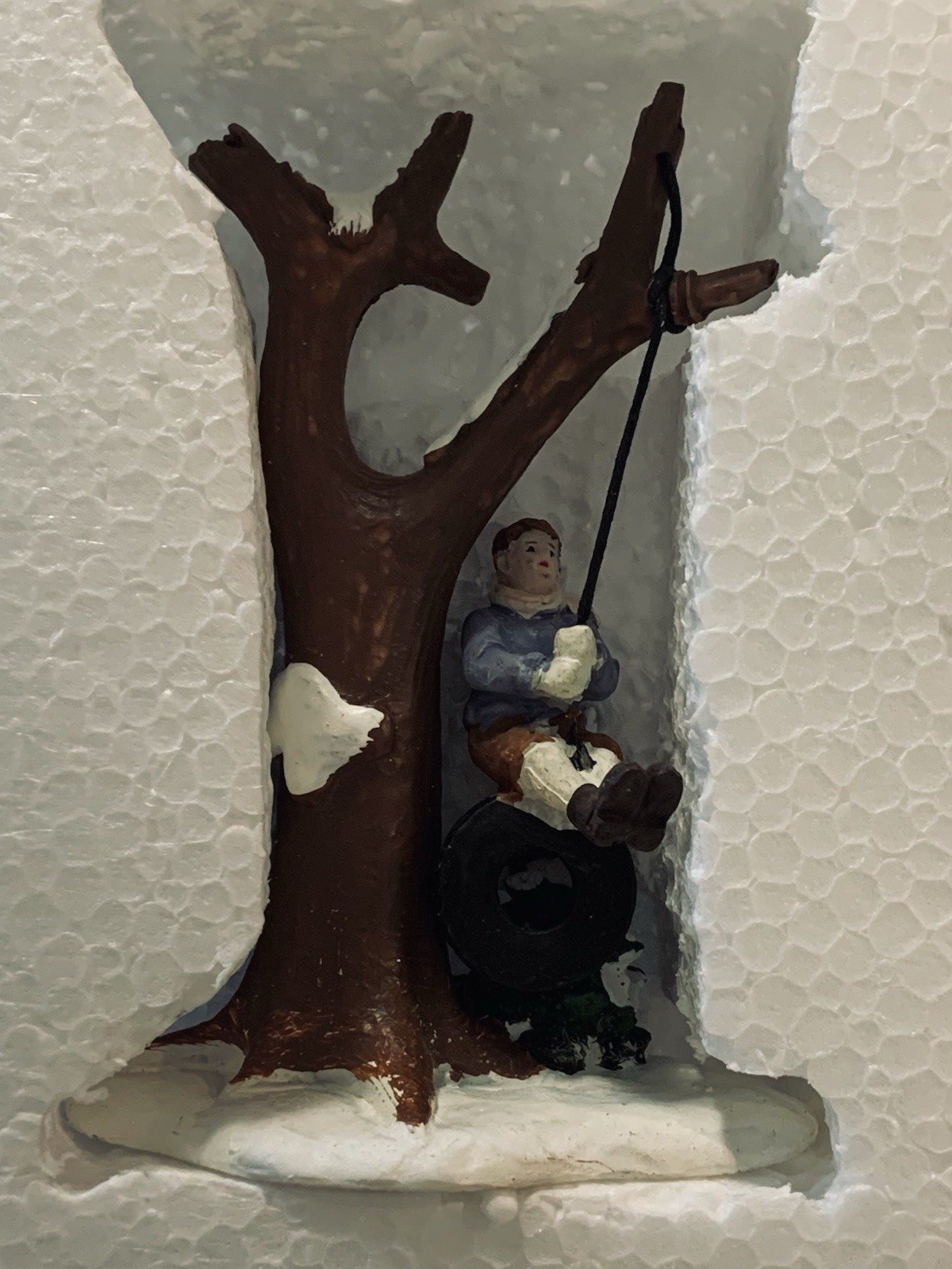 Holiday Time “Swinging” Christmas Village Figurine Snow Day Tire Swing Memories