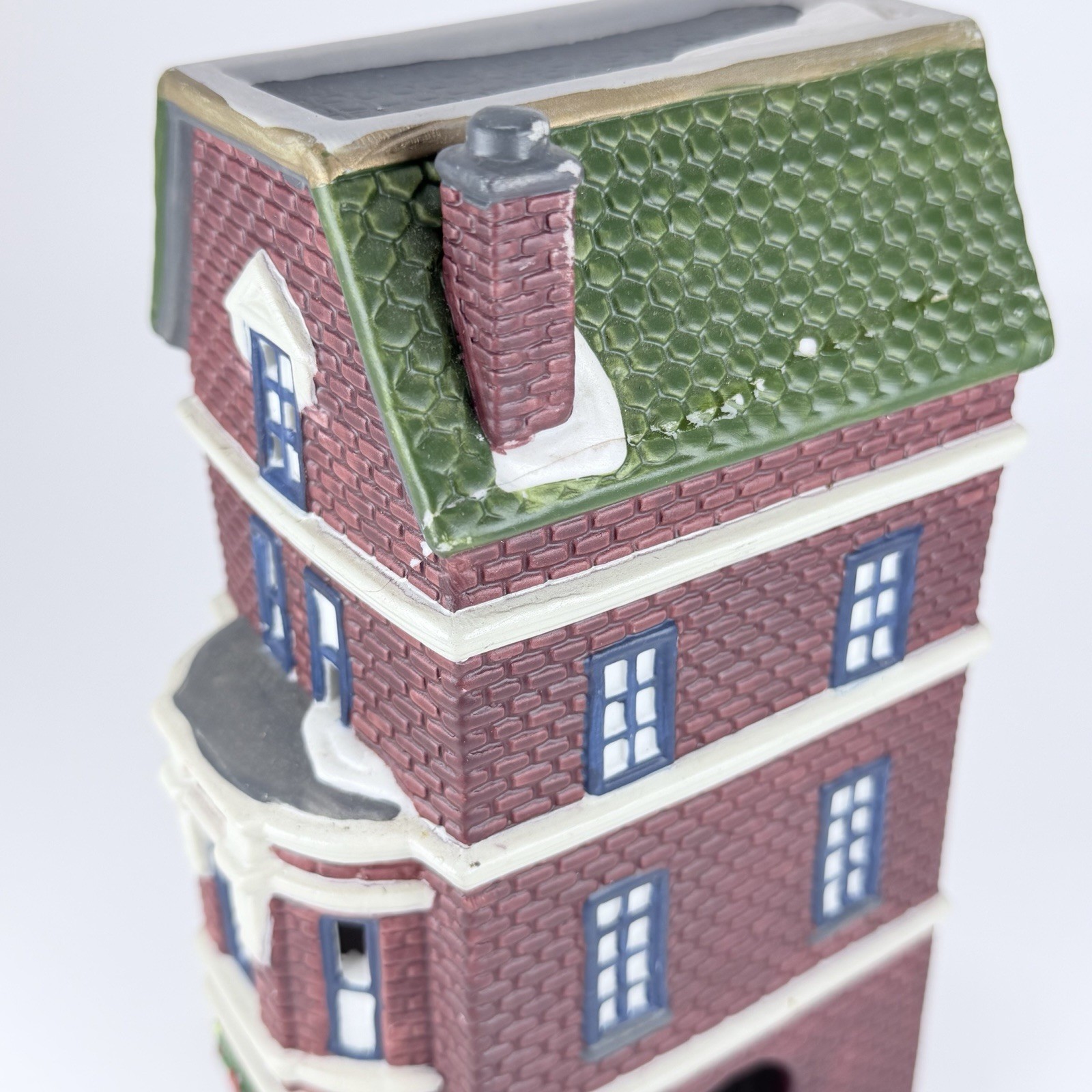 Christmas Village Bank, Missing Light Holiday Decoration 8” High