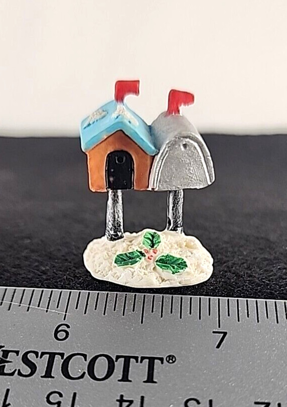 Miniature Village Holiday Figurine Mailbox in the Snow with Bird House 1 1/4″