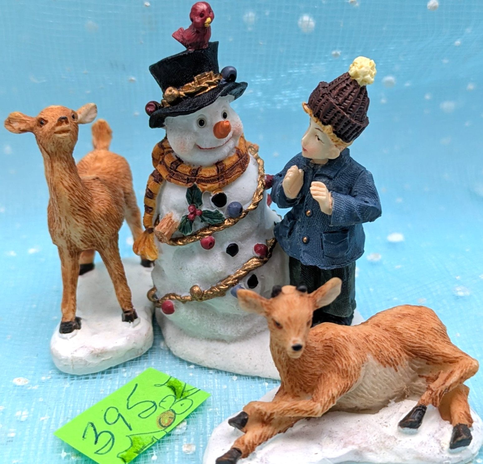 Boy Snowman Deer Bird animal friends Christmas Village Figurines LOOSE INV395