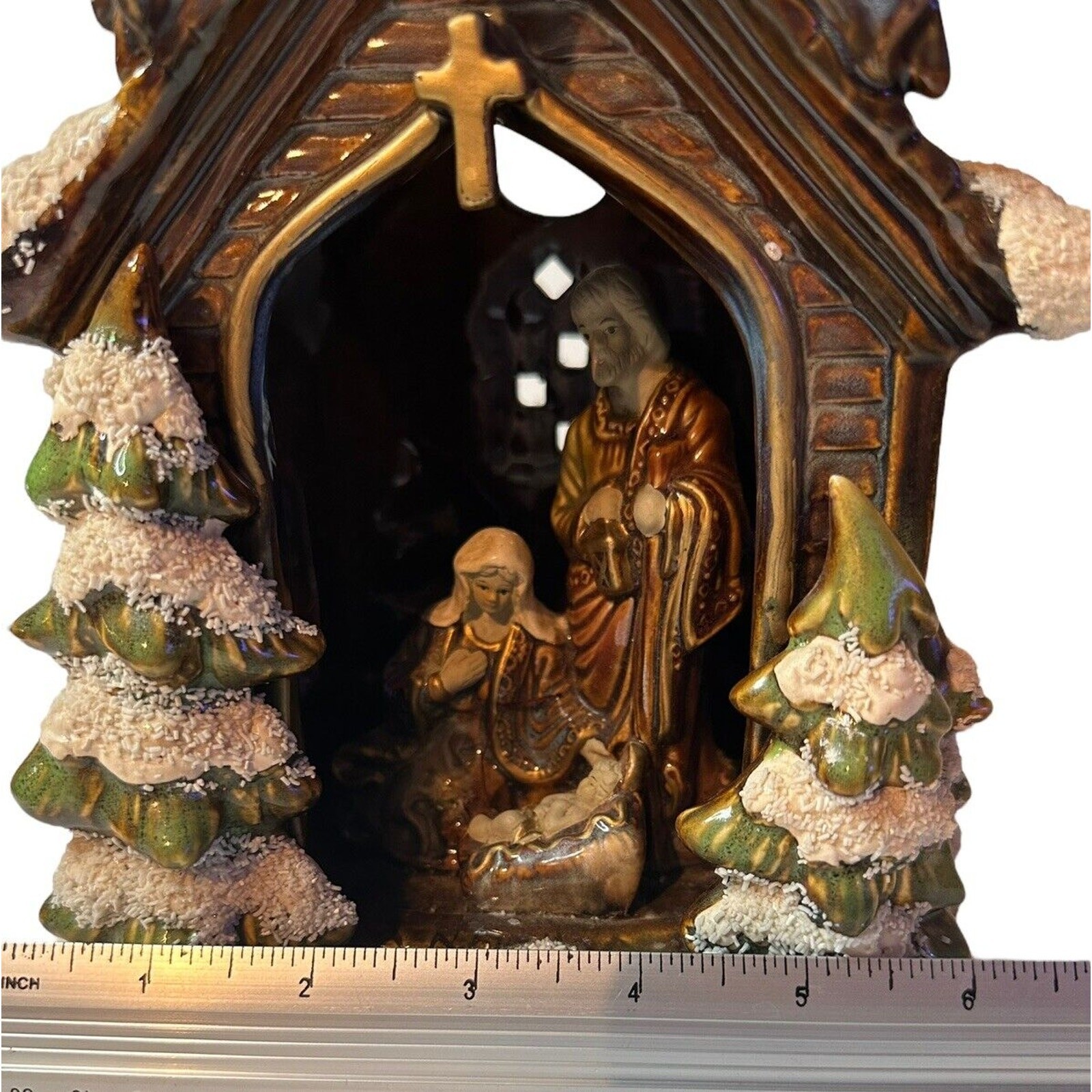 Christmas Nativity Golden Treasures Ceramic Church Lamp Baby Jesus Mary Joseph