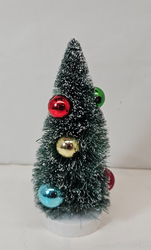 Christmas Village Bottle Brush Trees 6″ Tree w/Ball Ornaments & 7-2 1/2″ Trees