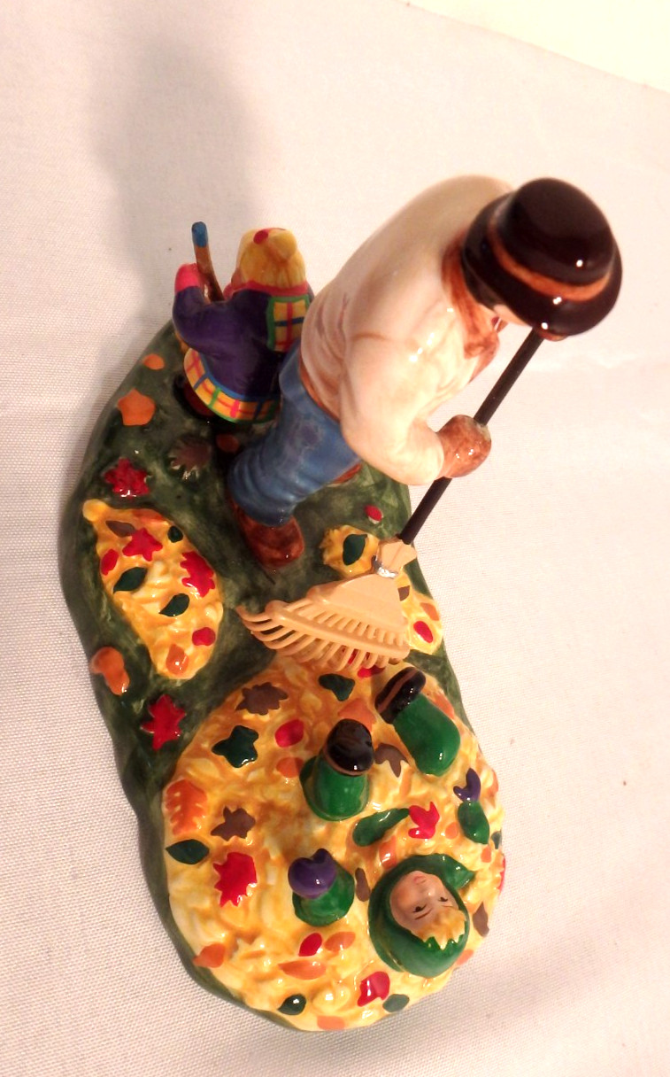Dept 56 Preparing for Halloween #54982, Raking Leaves, Ceramic