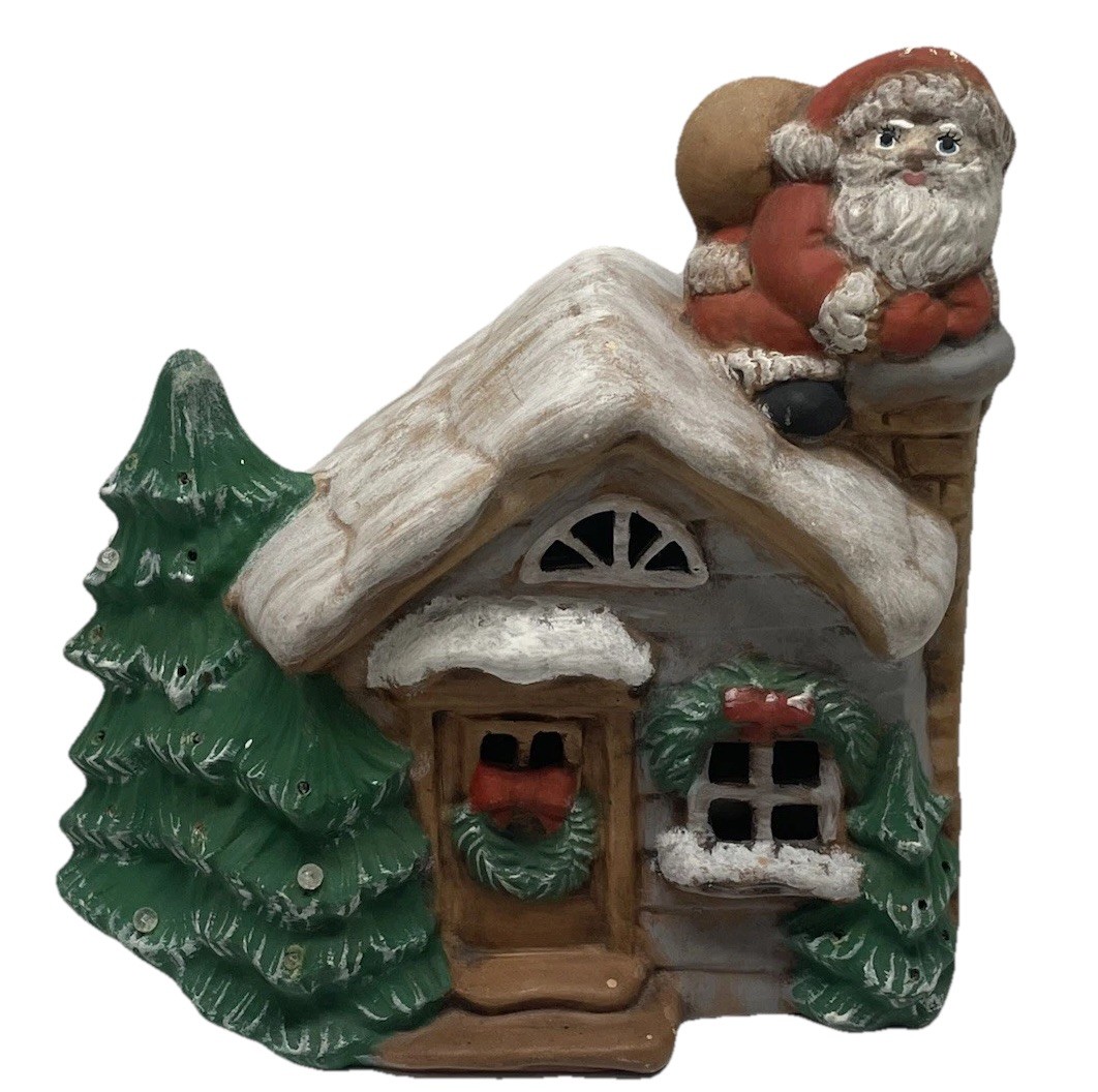 Vtg 1983 SANTA House On Chimney Ceramic Music Christmas Santa Is Coming To Town
