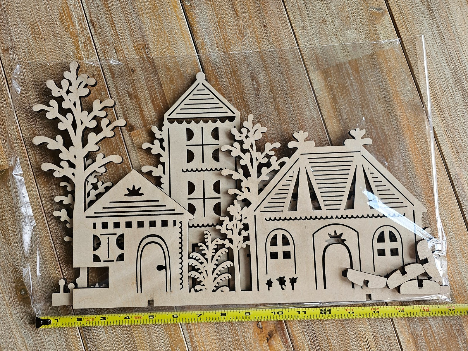 Crate & Barrel Wood Village 2 & 3 Piece Stand Up Christmas Laser Cut House 2015