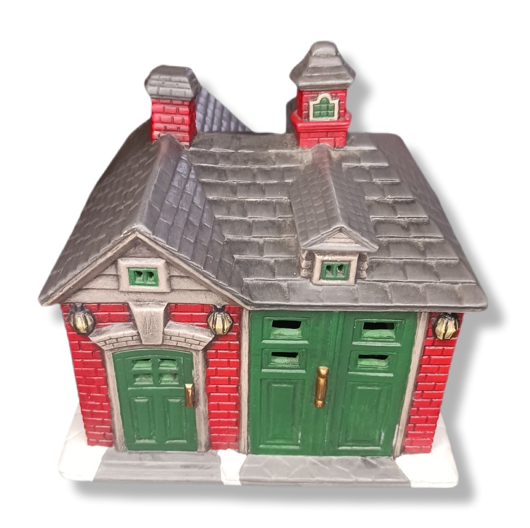 Vintage 1983 Byron Molds Fire Station Christmas Village Lighted House Ceramic