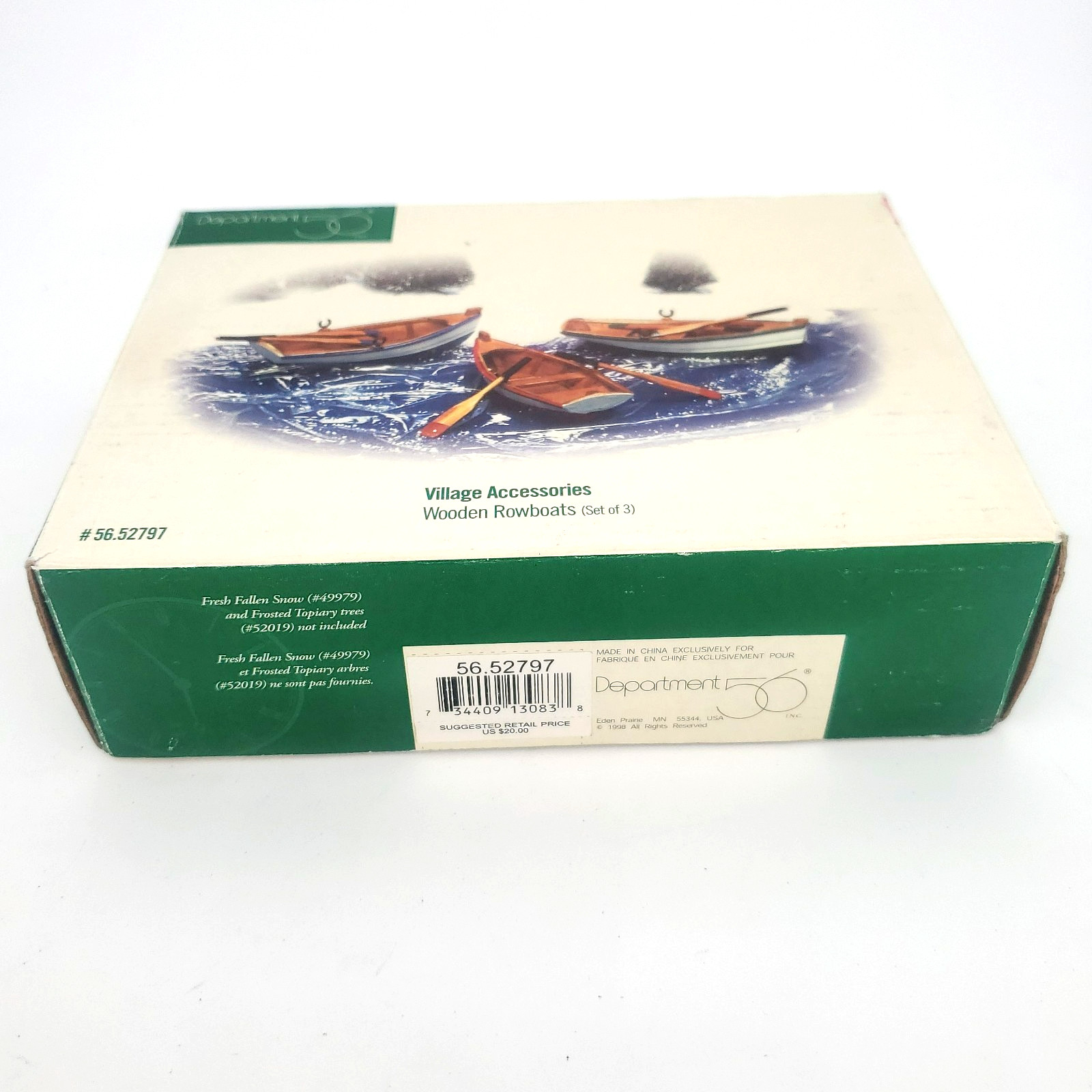 Vintage: Dept 56 Village Accessories Wooden Rowboats w/ Paddles Set-of-3 Retired