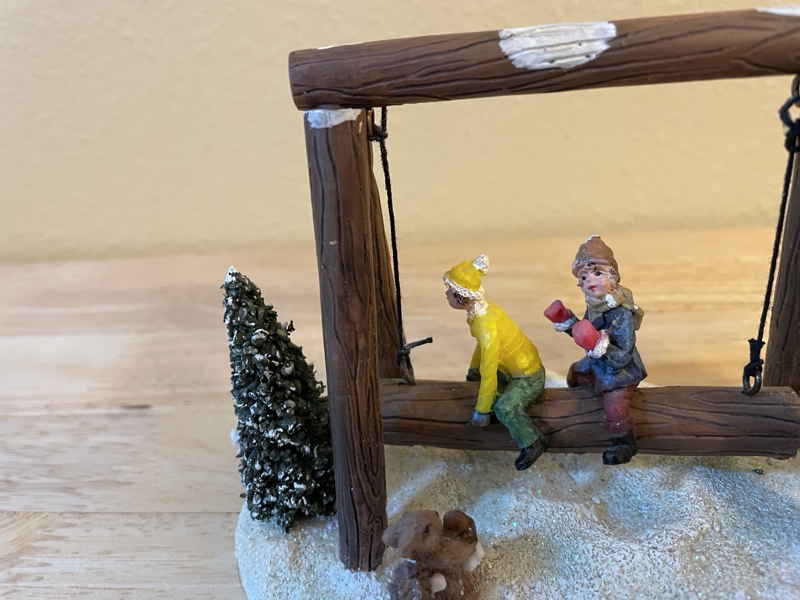 Winter Valley Christmas Village Winter Scene – Log Swing