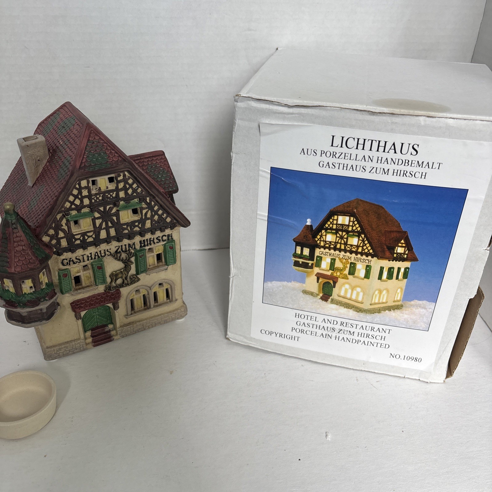 G. Wurm Hotel & Restaurant porcelain building village Candle tealight 7″ tall