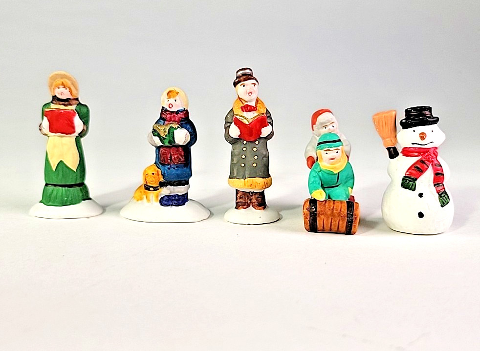 Lemax Christmas Village Characters Set Of (5) 3 Carolling, Snowman & Tobggan VTG